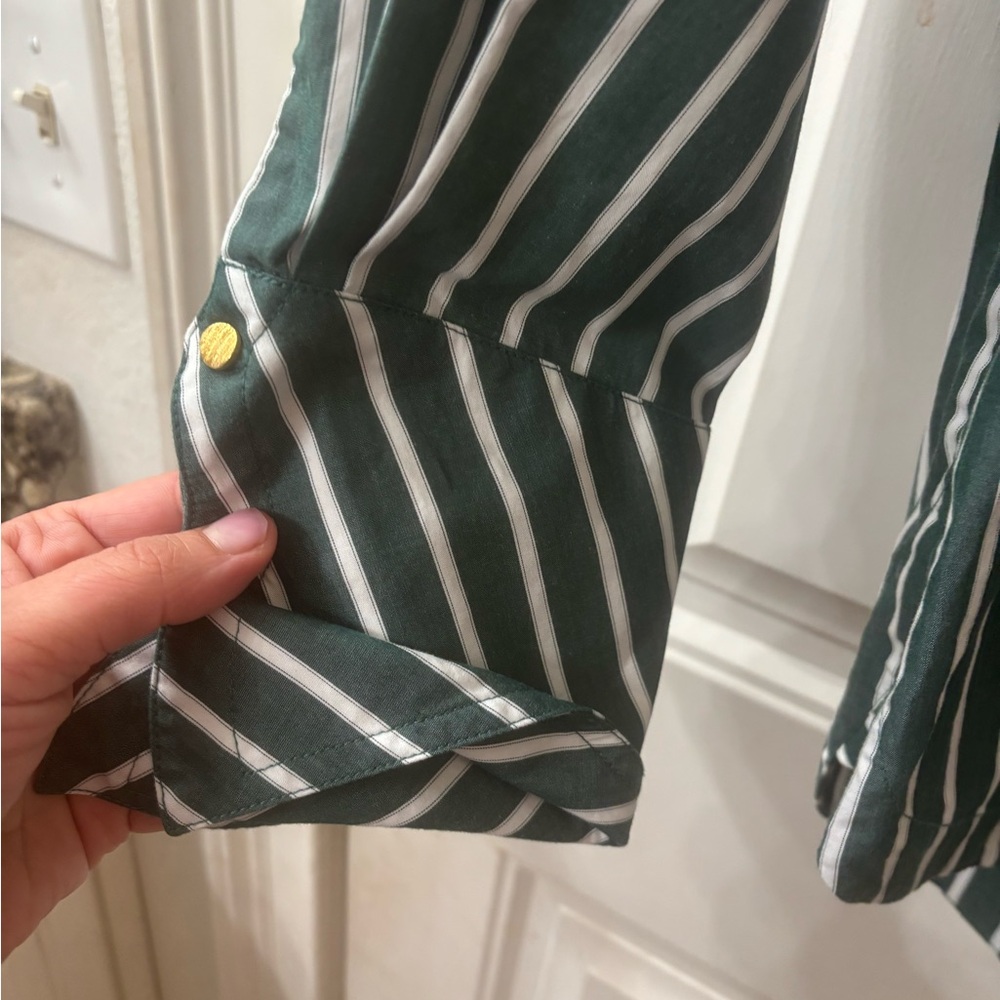 Anna Cate Lewis Top Green and White Striped Blouse - Picture 7 of 10